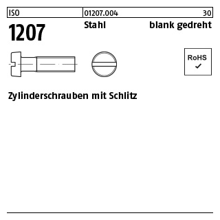 100 Stück, ISO 1207 Stahl blank gedreht Zylinderschrauben mit Schlitz - Abmessung: M 1 x 2