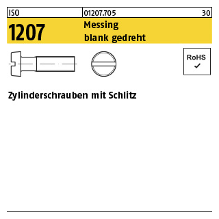 100 Stück, ISO 1207 Messing blank gedreht Zylinderschrauben mit Schlitz - Abmessung: M 1 x 5