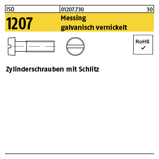 200 Stück, ISO 1207 Messing galvanisch vernickelt Zylinderschrauben mit Schlitz - Abmessung: M 2,5 x 16