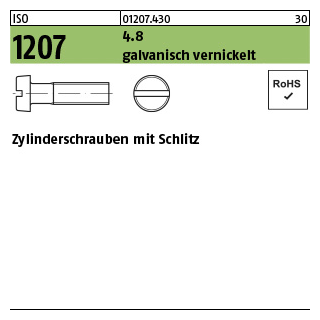 2000 Stück, ISO 1207 4.8 galvanisch vernickelt Zylinderschrauben mit Schlitz - Abmessung: M 3 x 6