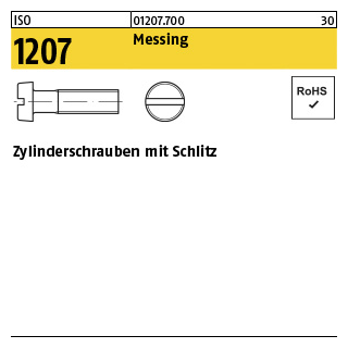 200 Stück, ISO 1207 Messing Zylinderschrauben mit Schlitz - Abmessung: M 3 x 45