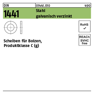 250 Stück, DIN 1441 Stahl galvanisch verzinkt Scheiben für Bolzen, Produktklasse C (g) - Abmessung: 5,5x 10x 0,8
