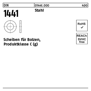 50 Stück, DIN 1441 Stahl Scheiben für Bolzen, Produktklasse C (g) - Abmessung: 41 x 58x 6