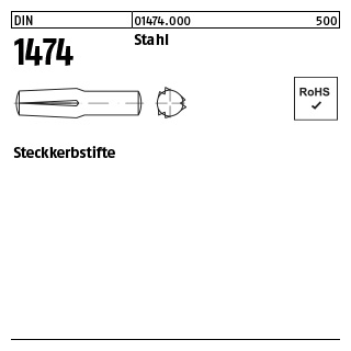 250 Stück, DIN 1474 Stahl Steckkerbstifte - Abmessung: 1,5 x 6