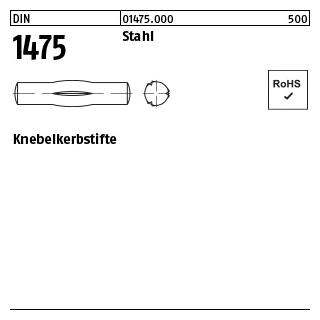 250 Stück, DIN 1475 Stahl Knebelkerbstifte - Abmessung: 1,5 x 8