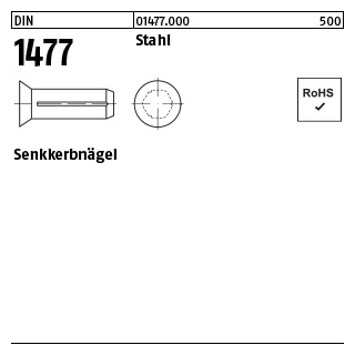 500 Stück, DIN 1477 Stahl Senkkerbnägel - Abmessung: 2 x 6
