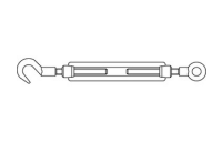 1 Stück, DIN 1480 Stahl SP-RH galvanisch verzinkt Spannschlösser geschmiedet, offene Form mit Ringöse und Haken - Abmessung: SP-RH M 6
