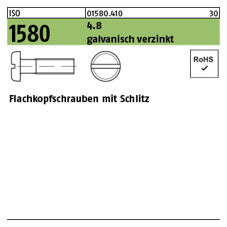 200 Stück, ISO 1580 4.8 galvanisch verzinkt Flachkopfschrauben mit Schlitz - Abmessung: M 3 x 8