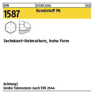 100 Stück, DIN 1587 Kunststoff PA Sechskant-Hutmuttern, hohe Form - Abmessung: M 4