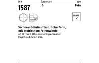 100 Stück, DIN 1587 6 Fein Sechskant-Hutmuttern, hohe Form, mit metrischem Feingewinde - Abmessung: M 8 x 1