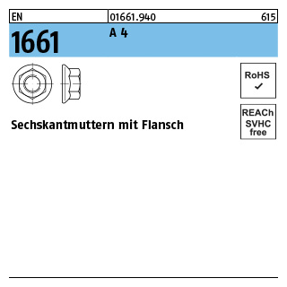 1000 Stück, EN 1661 A 4 Sechskantmuttern mit Flansch - Abmessung: M 5