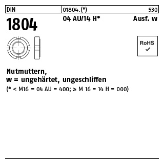 1 Stück, DIN 1804 04 14 H Ausf. w Nutmuttern, ungehärtet, ungeschliffen - Abmessung: M 110 x 2