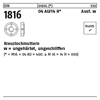 DIN 1816 14 H Ausf. w Kreuzlochmuttern w = ungehärtet, ungeschliffen - Abmessung: M 40 x 1,5 VE= (1 Stück)