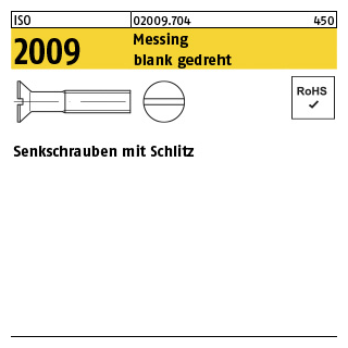100 Stück, ISO 2009 Messing blank gedreht Senkschrauben mit Schlitz - Abmessung: M 1,6 x 4