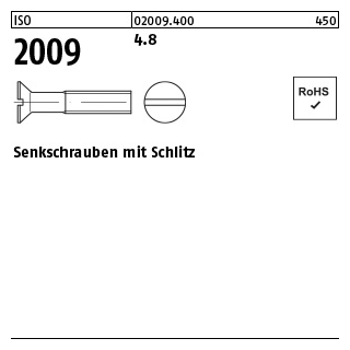 2000 Stück, ISO 2009 4.8 Senkschrauben mit Schlitz - Abmessung: M 2 x 8