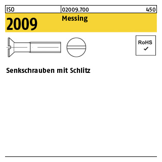 200 Stück, ISO 2009 Messing Senkschrauben mit Schlitz - Abmessung: M 3 x 30