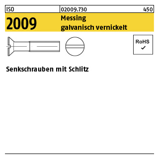 200 Stück, ISO 2009 Messing galvanisch vernickelt Senkschrauben mit Schlitz - Abmessung: M 6 x 20