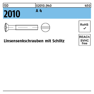 200 Stück, ISO 2010 A 4 Linsensenkschrauben mit Schlitz - Abmessung: M 2 x 4