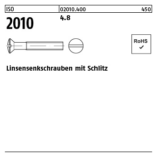 2000 Stück, ISO 2010 4.8 Linsensenkschrauben mit Schlitz - Abmessung: M 4 x 10