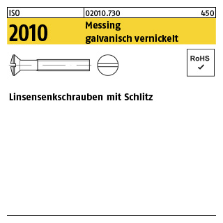 200 Stück, ISO 2010 Messing galvanisch vernickelt Linsensenkschrauben mit Schlitz - Abmessung: M 4 x 50