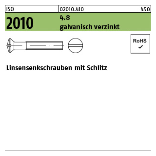 200 Stück, ISO 2010 4.8 galvanisch verzinkt Linsensenkschrauben mit Schlitz - Abmessung: M 6 x 35
