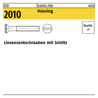 100 Stück, ISO 2010 Messing Linsensenkschrauben mit Schlitz - Abmessung: M 6 x 70