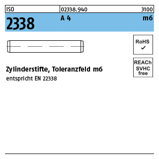 500 Stück, ISO 2338 A 4 m6 Zylinderstifte, Toleranzfeld m6 - Abmessung: 1 m6 x 8