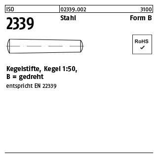 200 Stück, ISO 2339 Stahl Form B Kegelstifte, Kegel 1:50, gedreht - Abmessung: B 1 x 16