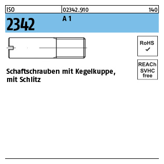 100 Stück, ISO 2342 A 1 Schaftschrauben mit Kegelkuppe und Schlitz - Abmessung: M 5 x 16