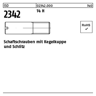 100 Stück, ISO 2342 14 H Schaftschrauben mit Kegelkuppe und Schlitz - Abmessung: M 8 x 60