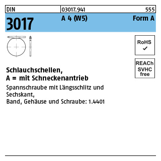 100 Stück, DIN 3017 A 4 (W5) Form A Schlauchschellen, mit Schneckenantrieb - Abmessung: 12- 20/ 9 C7