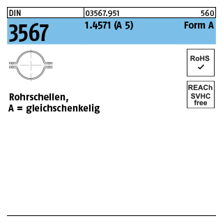 DIN 3567 1.4571 (A5) Form A Rohrschellen, gleichschenkelig - Abmessung: A 43 / NW 32, Inhalt: 10 Stück