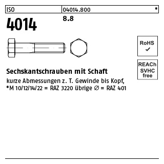 25 Stück, ISO 4014 8.8 Sechskantschrauben mit Schaft - Abmessung: M 16 x 120