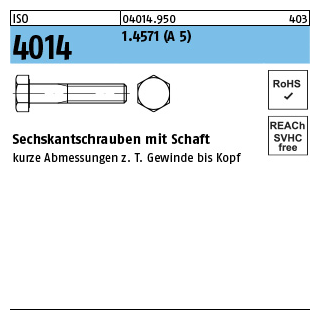 1 Stück, ISO 4014 1.4571 (A 5) Sechskantschrauben mit Schaft - Abmessung: M 20 x 85