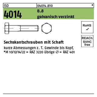 1 Stück, ISO 4014 8.8 galvanisch verzinkt Sechskantschrauben mit Schaft - Abmessung: M 48 x 170