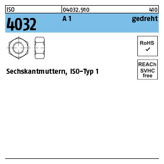 500 Stück, ISO 4032 A 1 gedreht Sechskantmuttern, ISO-Typ 1 - Abmessung: M 2,6