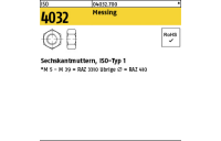 1000 Stück, ISO 4032 Messing Sechskantmuttern, ISO-Typ 1 - Abmessung: M 4