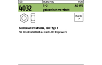 100 Stück, ISO 4032 5-2 AD W7 galvanisch verzinkt Sechskantmuttern, ISO-Typ 1 - Abmessung: M 10