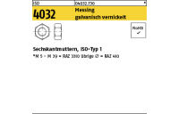 100 Stück, ISO 4032 Messing galvanisch vernickelt Sechskantmuttern, ISO-Typ 1 - Abmessung: M 10