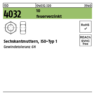 50 Stück, ISO 4032 10 feuerverzinkt Sechskantmuttern, ISO-Typ 1 - Abmessung: M 24