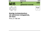 100 Stück, ISO 4035 04 Links galvanisch verzinkt Niedrige Sechskantmuttern mit Fasen und metrischem Linksgewinde - Abmessung: M 12