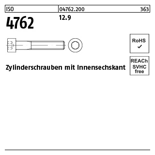 100 Stück, ISO 4762 12.9 Zylinderschrauben mit Innensechskant - Abmessung: M 2 x 4