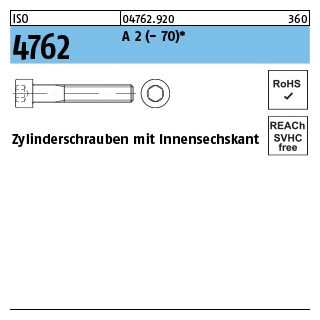 100 Stück, ISO 4762 A 2 - 70 Zylinderschrauben mit Innensechskant - Abmessung: M 2 x 20*