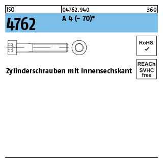 Zylinderschrauben mit Innensechskant - DIN 912/ISO 4762 - Edelstahl A4 (-70) - M3x22* - 100 Stück
