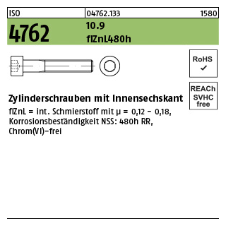 Zylinderschrauben mit Innensechskant - ISO 4762 - Stahl 10.9 flZnL480h - M24x110 - 10 Stück