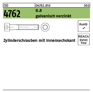 Zylinderschrauben mit Innensechskant - DIN 912/ISO 4762 - Stahl 8.8 galvanisch verzinkt - M30x70 - 10 Stück