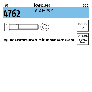 Zylinderschrauben mit Innensechskant - DIN 912/ISO 4762 - Edelstahl A2 (-70) - M30x70* - 1 Stück