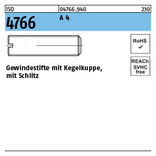 25 Stück, ISO 4766 A 4 Gewindestifte mit Kegelkuppe, mit Schlitz - Abmessung: M 6 x 8