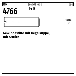 1000 Stück, ISO 4766 14 H Gewindestifte mit Kegelkuppe, mit Schlitz - Abmessung: M 6 x 16