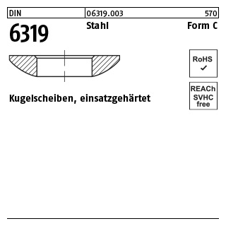 50 Stück, DIN 6319 Stahl Form C Kugelscheiben, einsatzgehärtet - Abmessung: C 6,4x12 x2,3